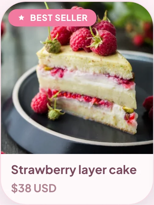 A product in a Confita shop: Strawberry layer cake, $38